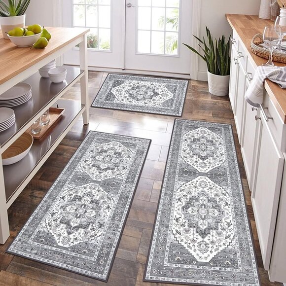 NEW Kitchen Rug Sets 3 Piece with Runner Non-Slip Kitchen Rugs and Mats Washable - Picture 1 of 6